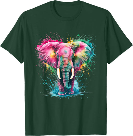 Elephant Men's Women's Colourful Watercolour Elephant , black T-Shirt - T-Shirt | Forest