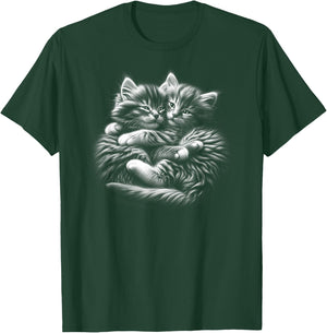 MyAnimal - Your Favourite Animal Wear: Süße umarmende Kätzchen im photorealistischen Zeichenstil für Katzenliebhaber, alle Altersgruppen - Erwachsene - Schwarz - S T-Shirt - T-Shirt | Forest