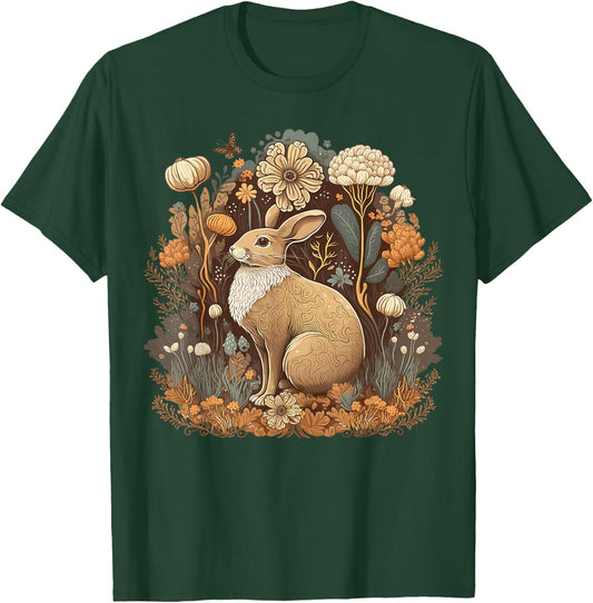 Cute Cottagecore Floral Rabbit Aesthetic Girls Women Graphic T-Shirt - T-Shirt | Forest