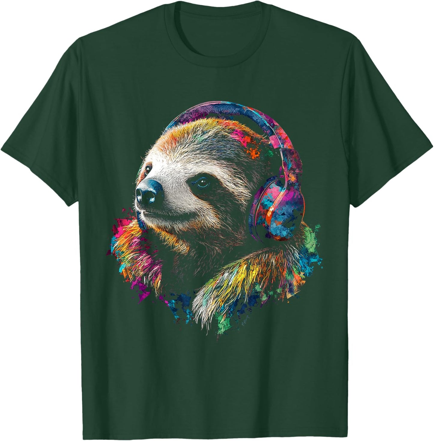 Headphones with Sloth Pattern , Black, S T-Shirt - T-Shirt | Forest