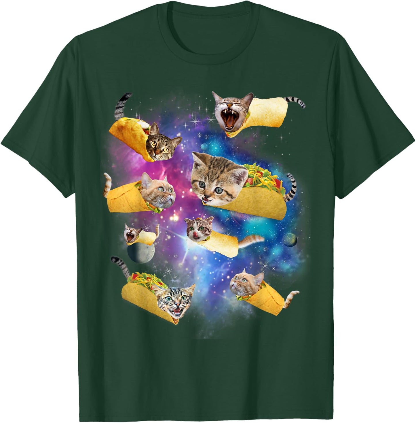 Burrito Pizza and Taco Cat in Space - Tacocat Gift , black T-Shirt - T-Shirt | Forest