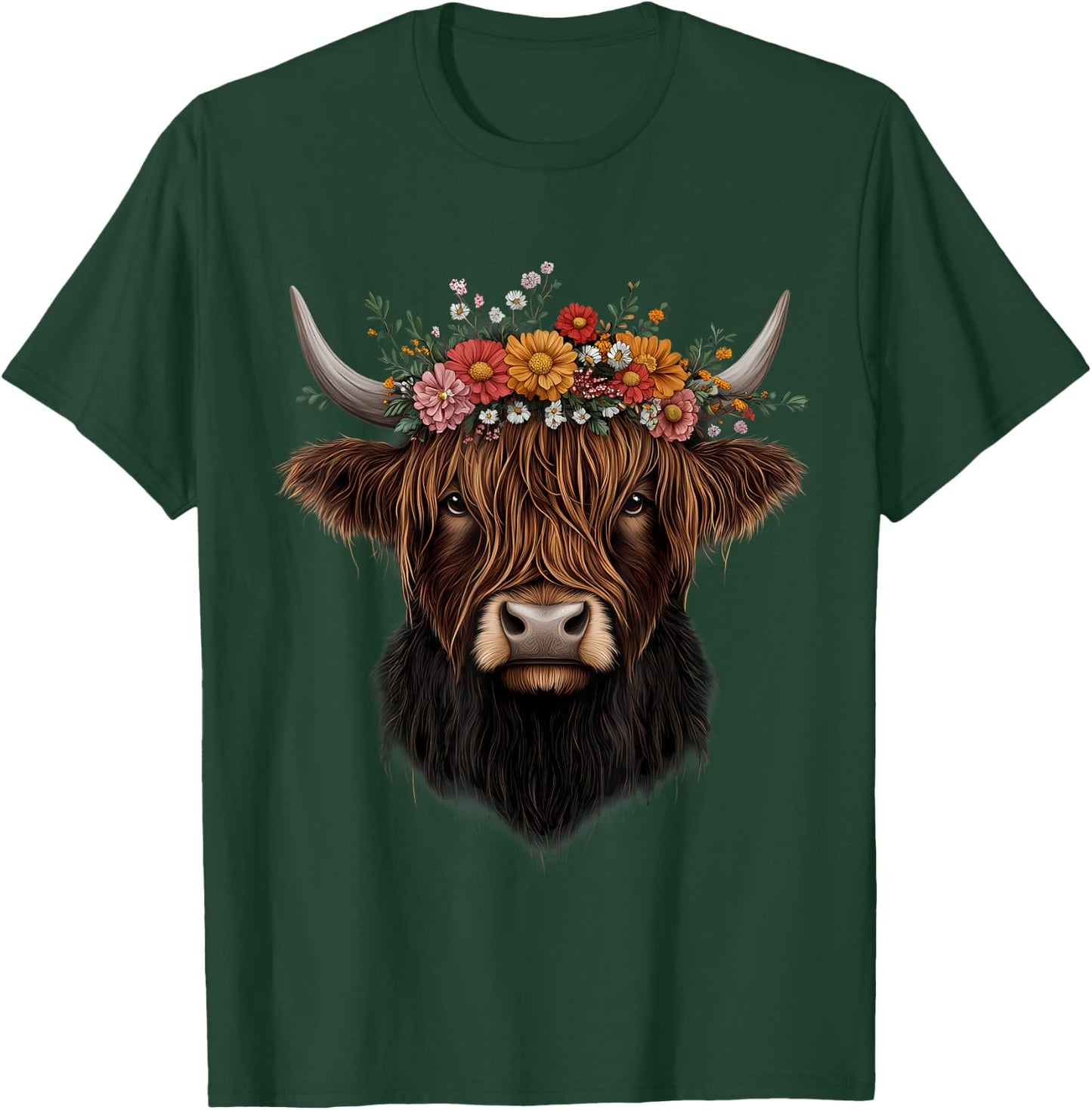Scottish Highlander Cow Messy Bun Scottish Highland Cow T-Shirt - T-Shirt | Forest