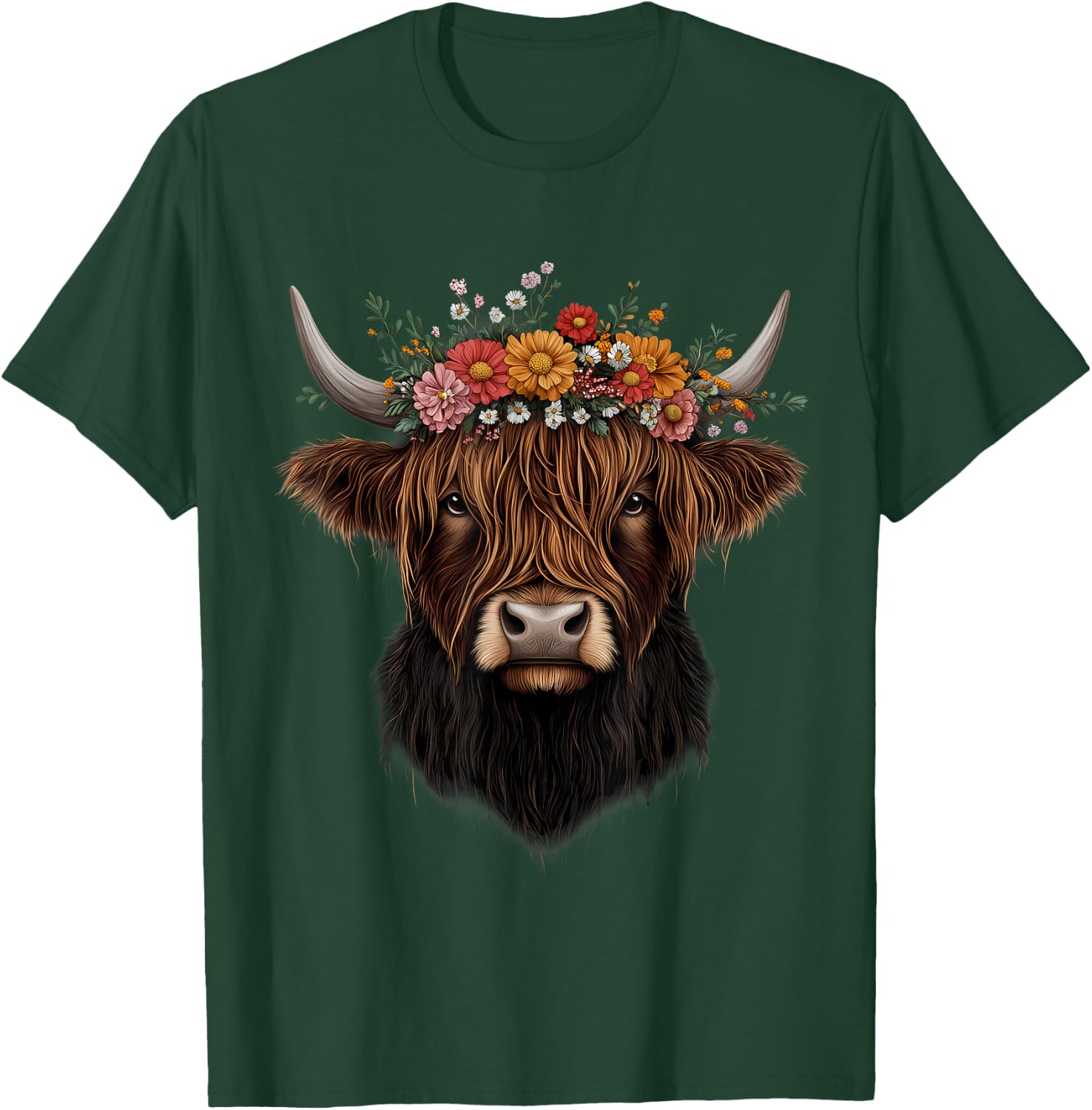 Scottish Highlander Cow Messy Bun Scottish Highland Cow T-Shirt - T-Shirt | Forest
