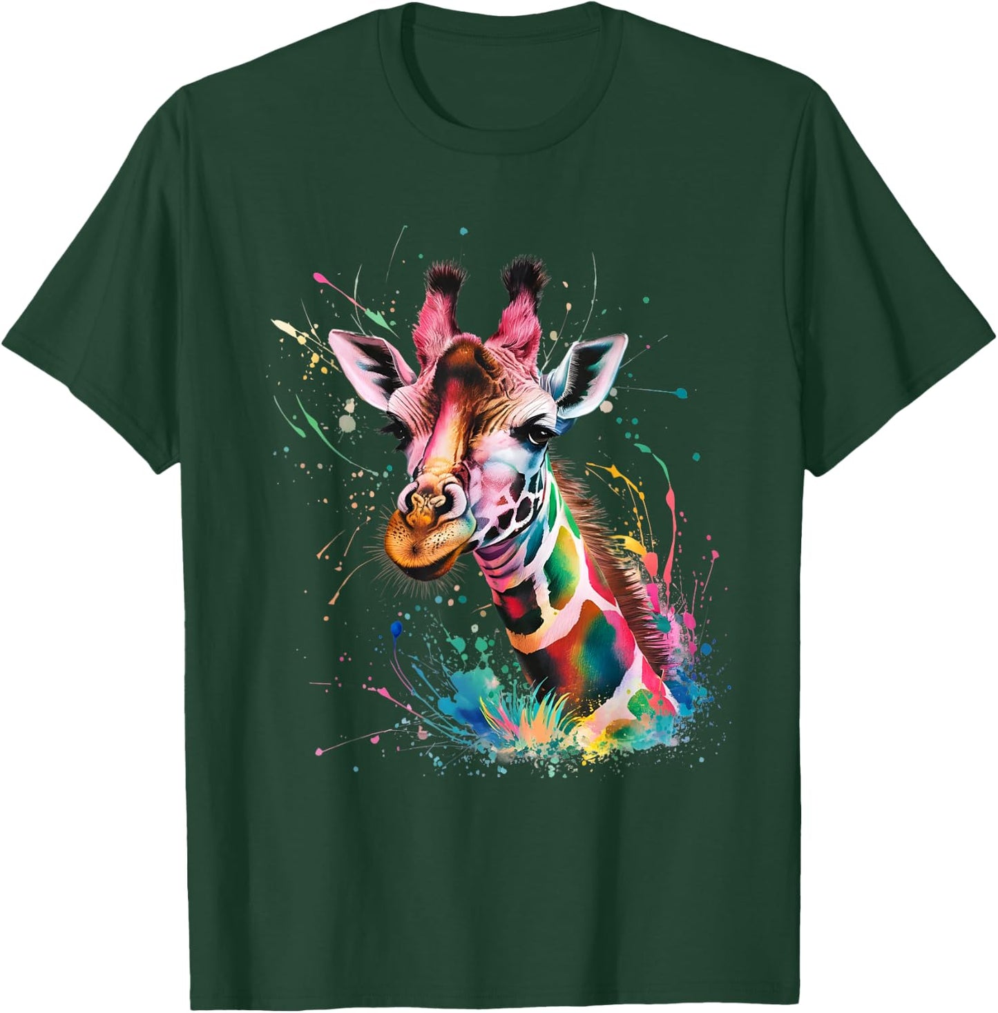 Giraffe Men Woman Colorful Watercolor Giraffe T-Shirt - T-Shirt | Forest