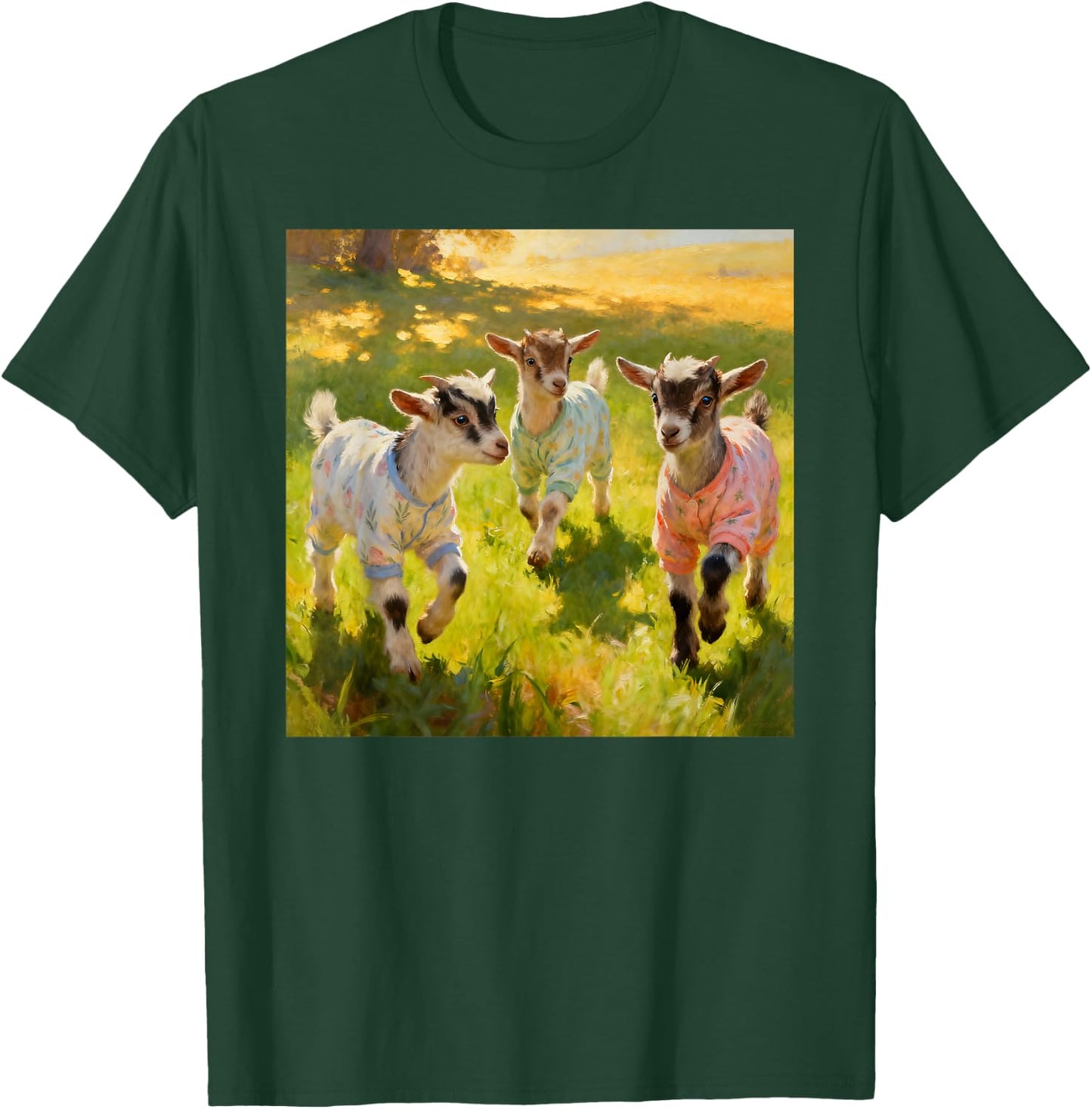 Baby Goats Wearing Pajamas Playfully Frolicking T-Shirt - T-Shirt | Forest