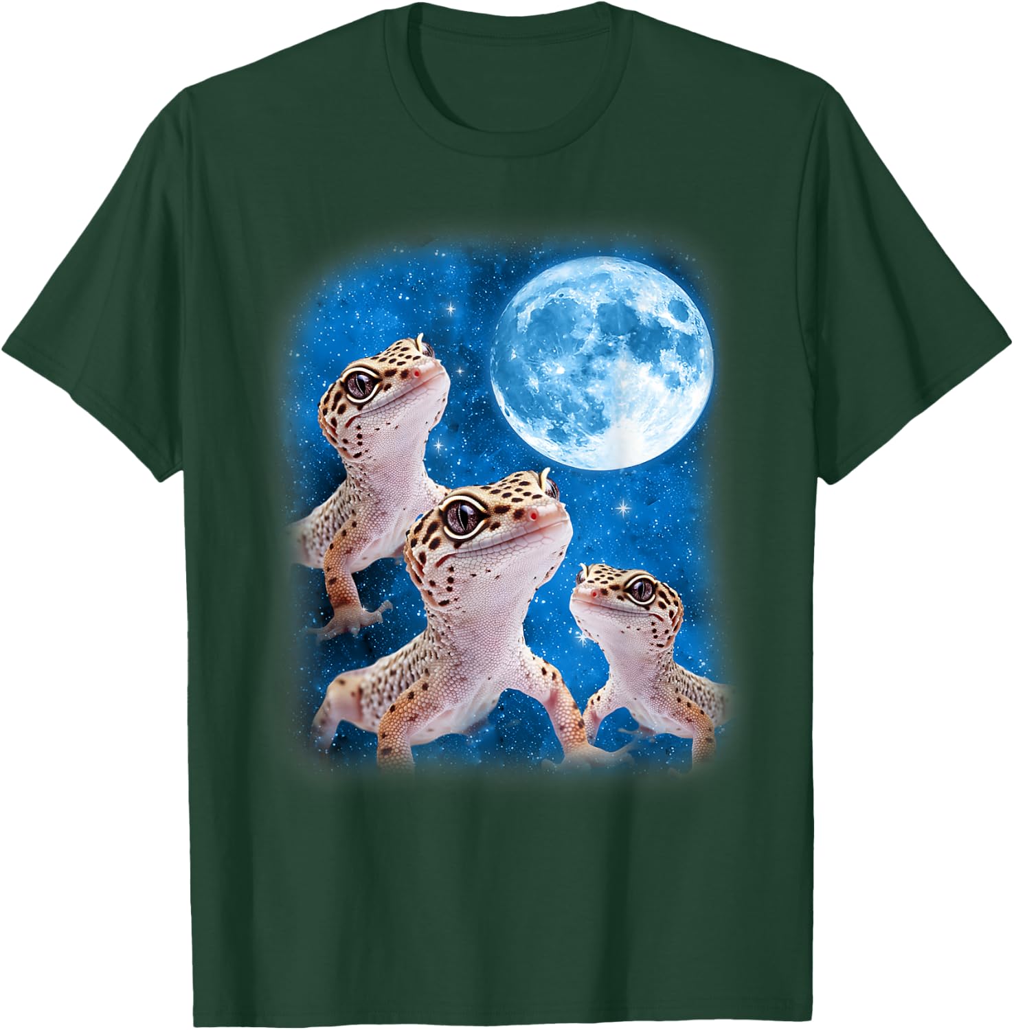 Gecko Howling At The Space Full Moon At Night Starry Sky T-Shirt - T-Shirt | Forest