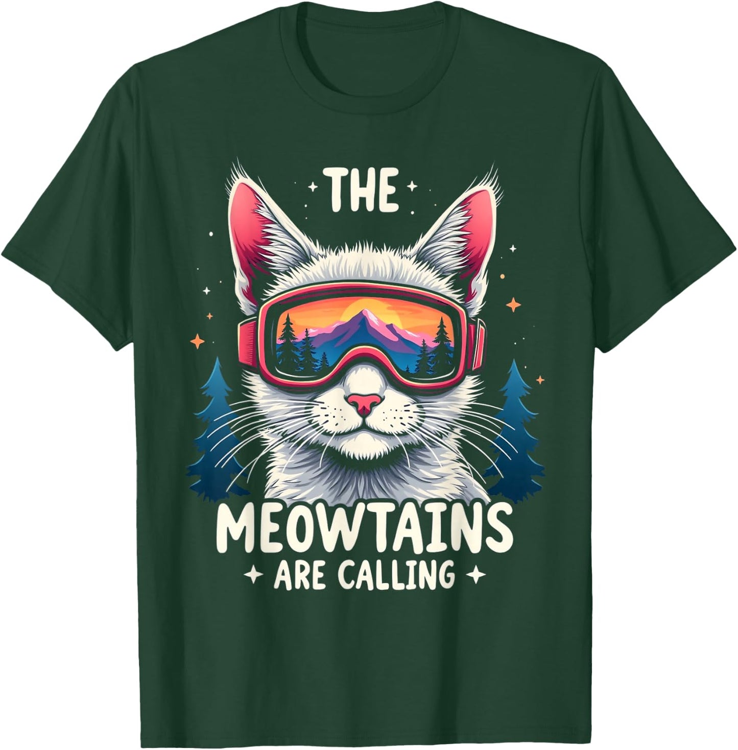 THE MEOWTAINS ARE CALLING Cat Mountain Adventure T-Shirt - T-Shirt | Forest