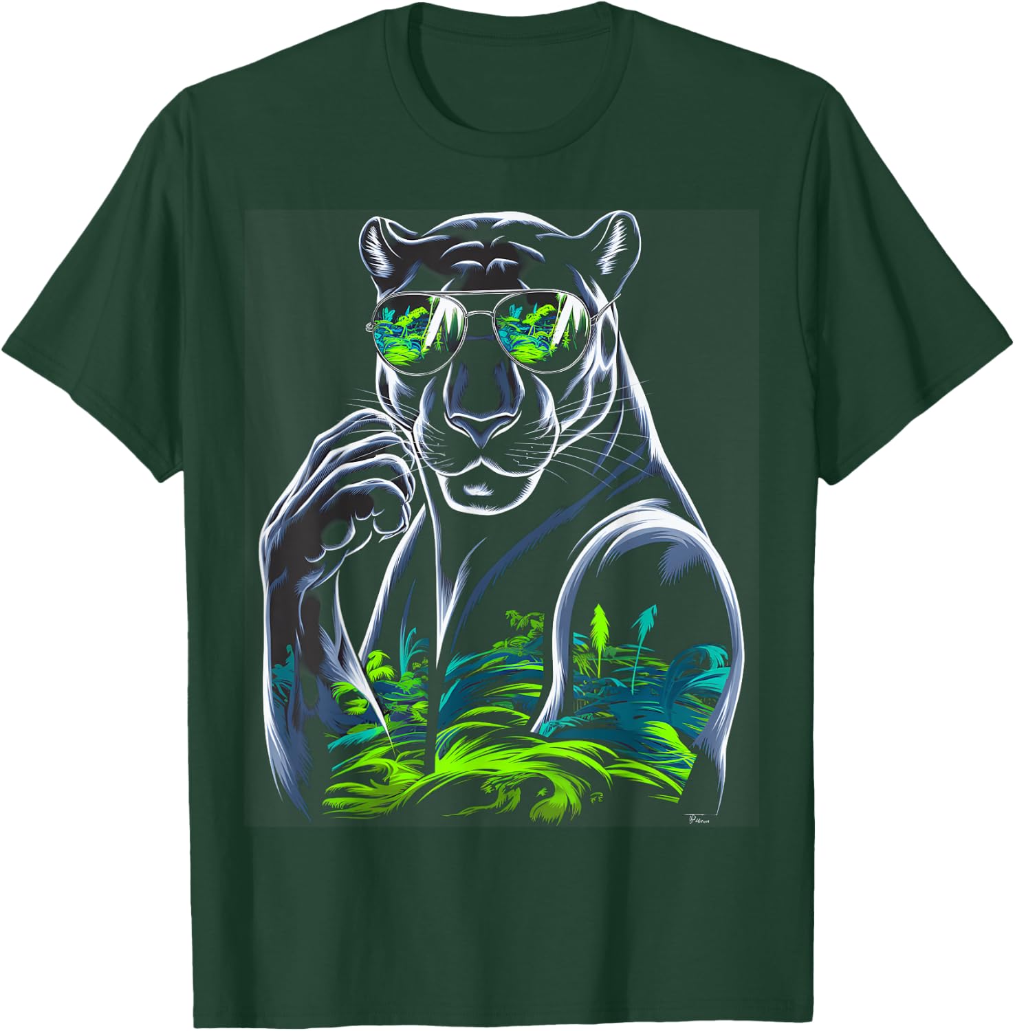 Chic Panther Wearing Sunglasses for Animal Lovers T-Shirt - T-Shirt | Forest