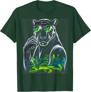Chic Panther Wearing Sunglasses for Animal Lovers T-Shirt - T-Shirt | Forest