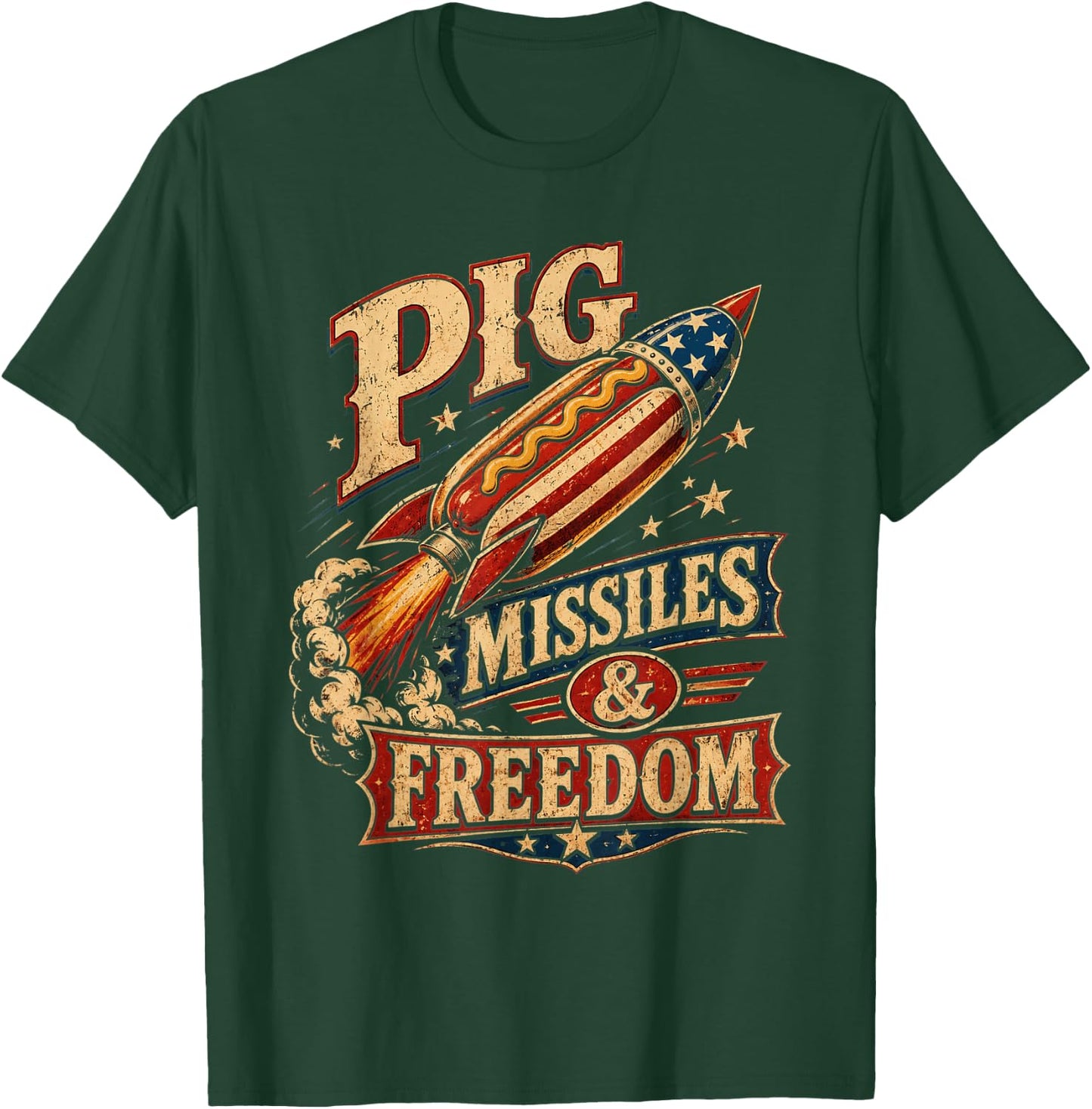 4th of July Hotdog Pig Missiles and Freedom Patriotic BBQ T-Shirt - T-Shirt | Forest