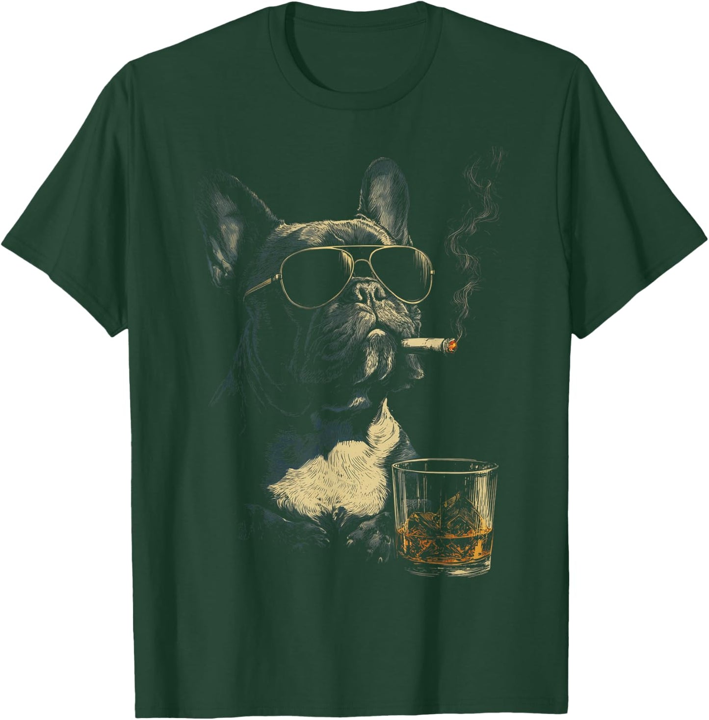 Französische Bulldogge Rauchende Zigarette Whisky Liebhaber Lustiger Hund T-Shirt - T-Shirt | Forest