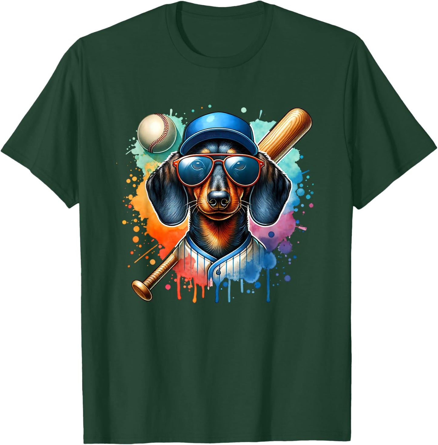 Dachshund Wiener Dog Baseball Player Sport Team Women Girls Kids T-Shirt - T-Shirt | Forest