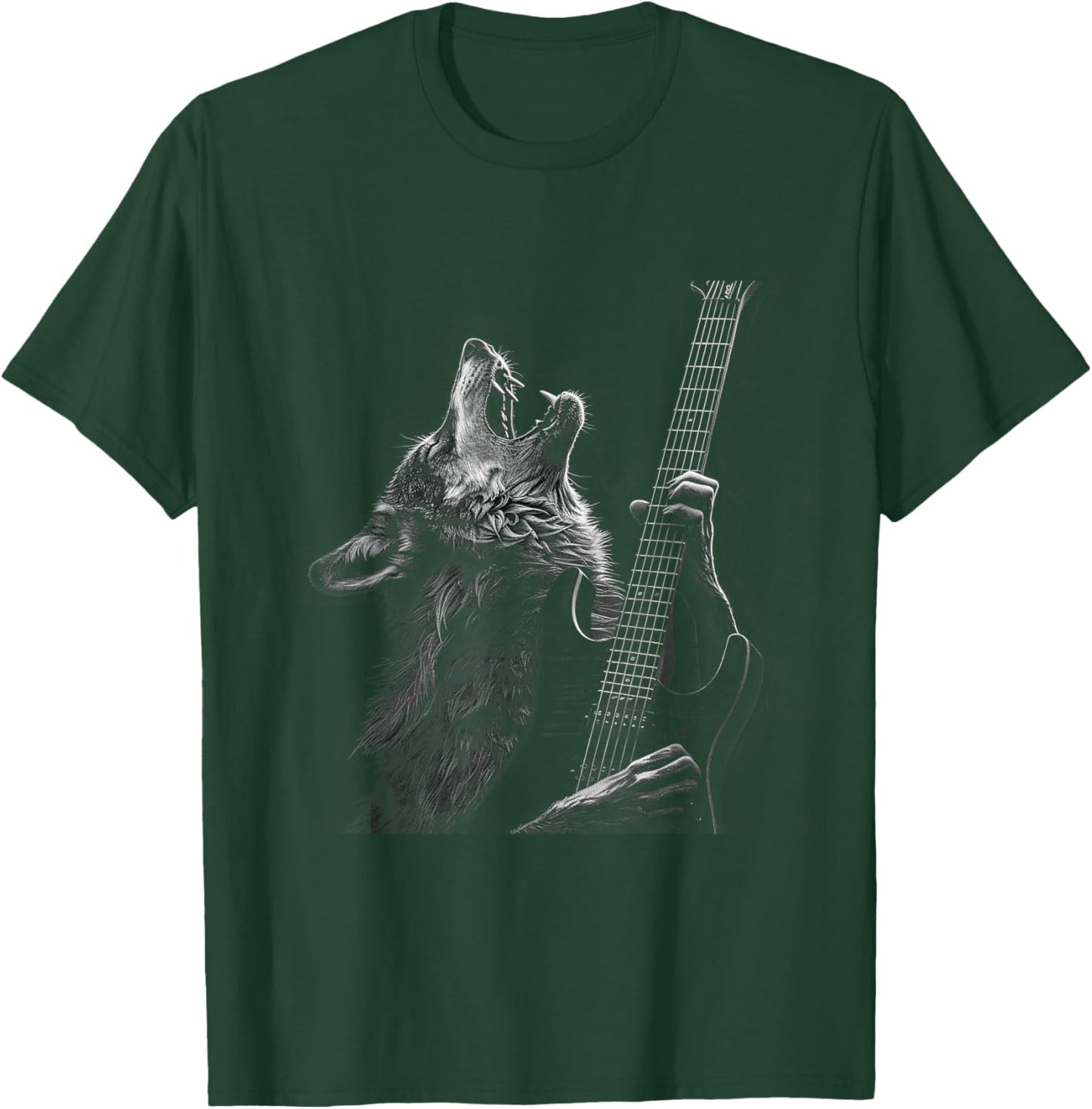 Wolf playing guitar rock and roll rock star man woman child T-Shirt - T-Shirt | Forest