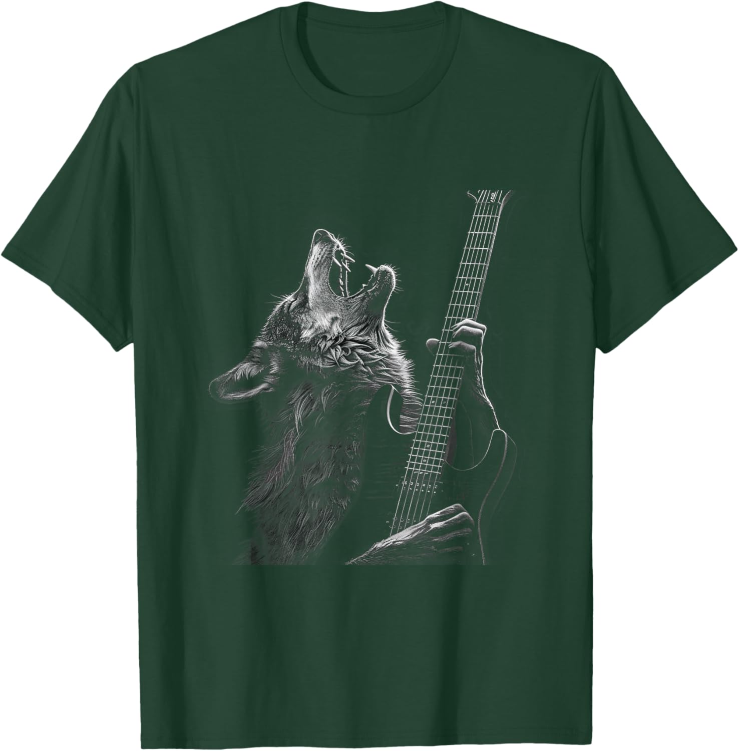 Wolf playing guitar rock and roll rock star man woman child T-Shirt - T-Shirt | Forest