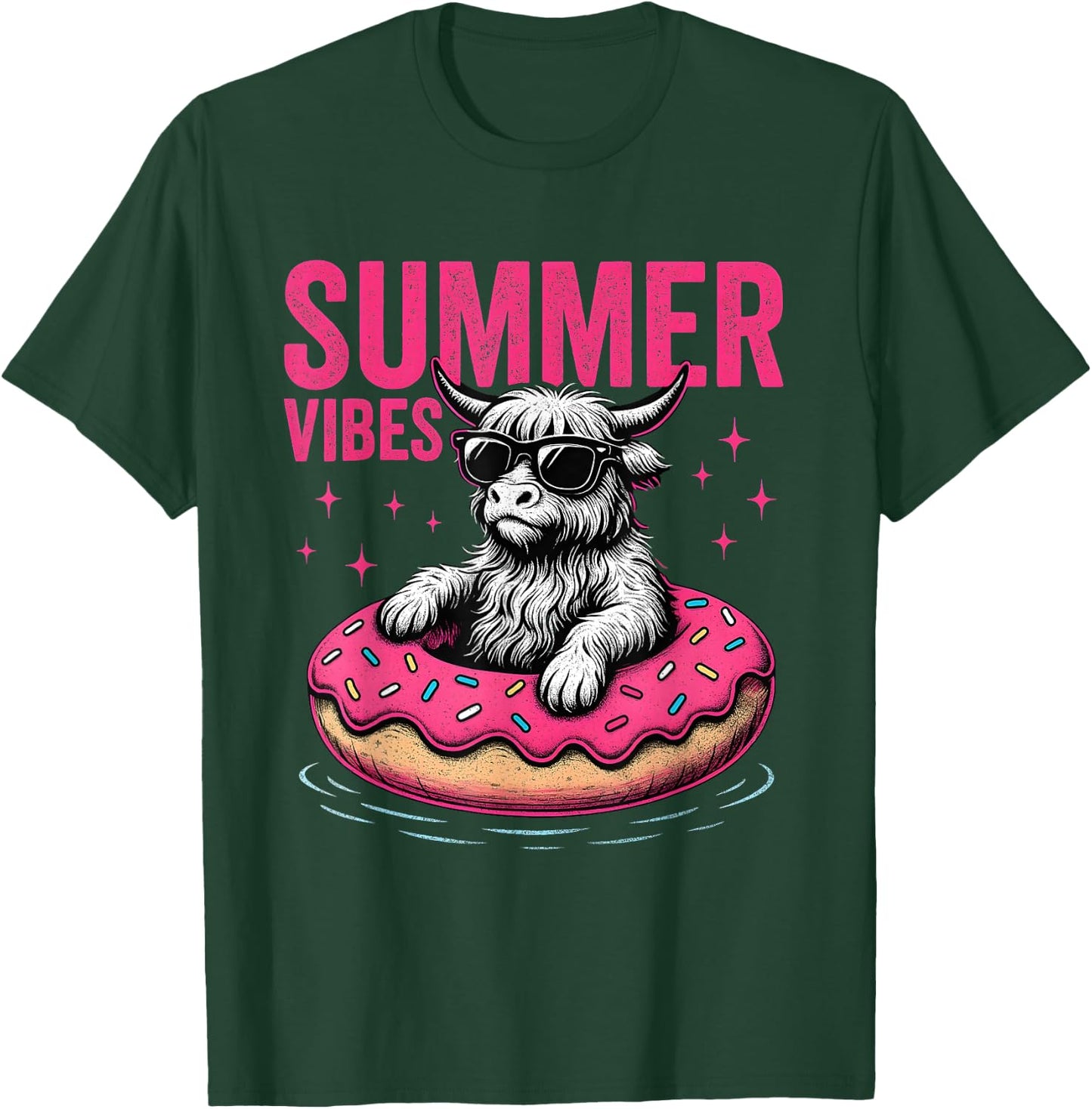 Highland Cow Summer Vibes Donut Float T-Shirt - T-Shirt | Forest