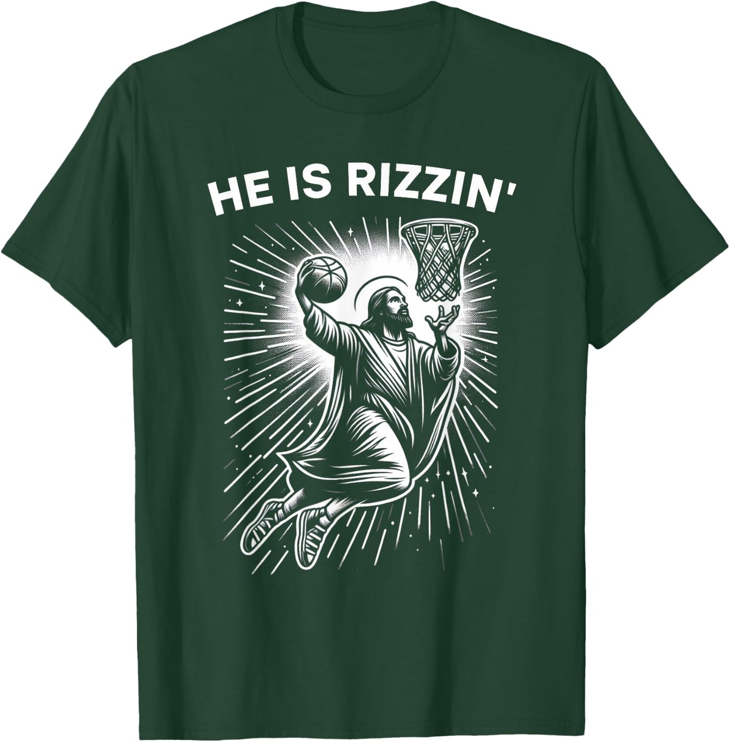 He Is Risen Rizzin' Easter Jesus Christian Faith Basketball T-Shirt - T-Shirt | Forest