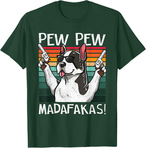 Boston Terrier Pew Pew Vintage Retro Sunset Gun Dog T-Shirt - T-Shirt | Forest