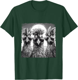 Cool Chickens with Sunglasses Farmer Farmers Rooster & Hens , black T-Shirt - T-Shirt | Forest
