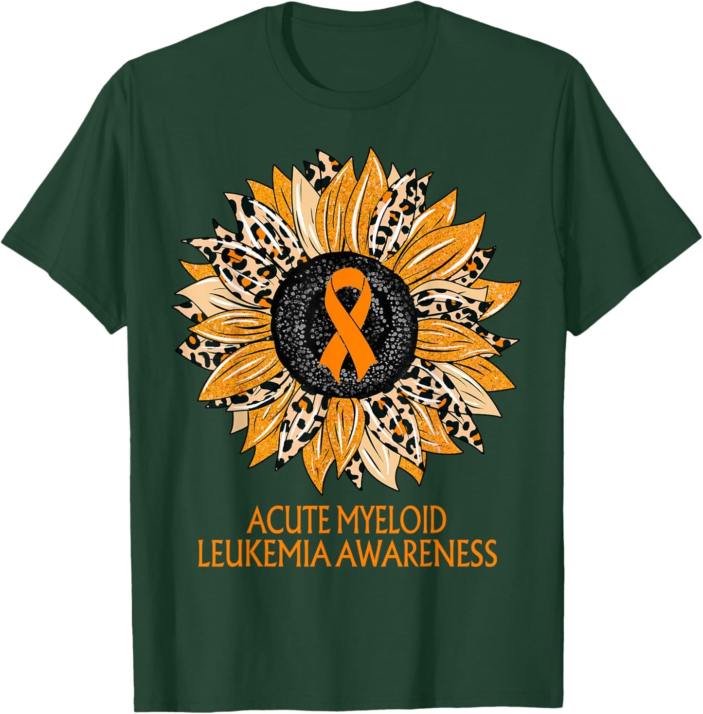 Leopard Sunflower Acute Myeloid Leukemia Awareness Gifts T-Shirt - T-Shirt | Forest