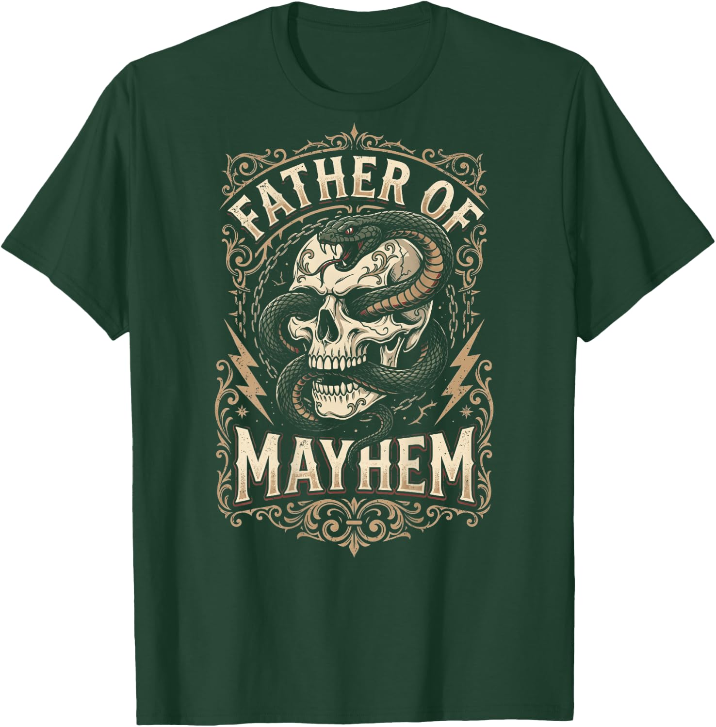 Father of Mayhem Vintage Gothic Skull Snake Tattoo (On Back) T-Shirt - T-Shirt | Forest