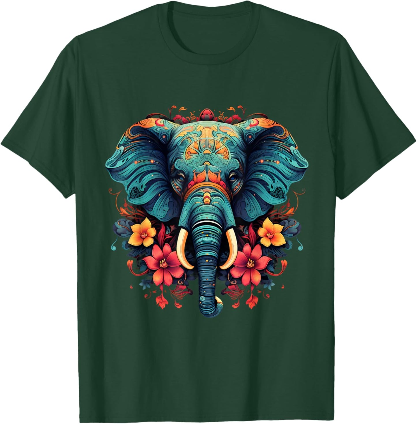 Elephant Portrait Floral Artwork Motif Animal Art Nature T-Shirt - T-Shirt | Forest
