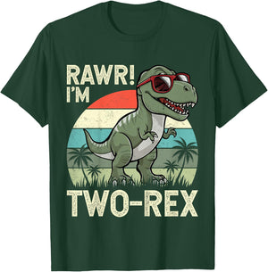 Rawr I'm Two-Rex Dinosaur 2nd Birthday Kids 2 Years Old T-Shirt - T-Shirt | Forest