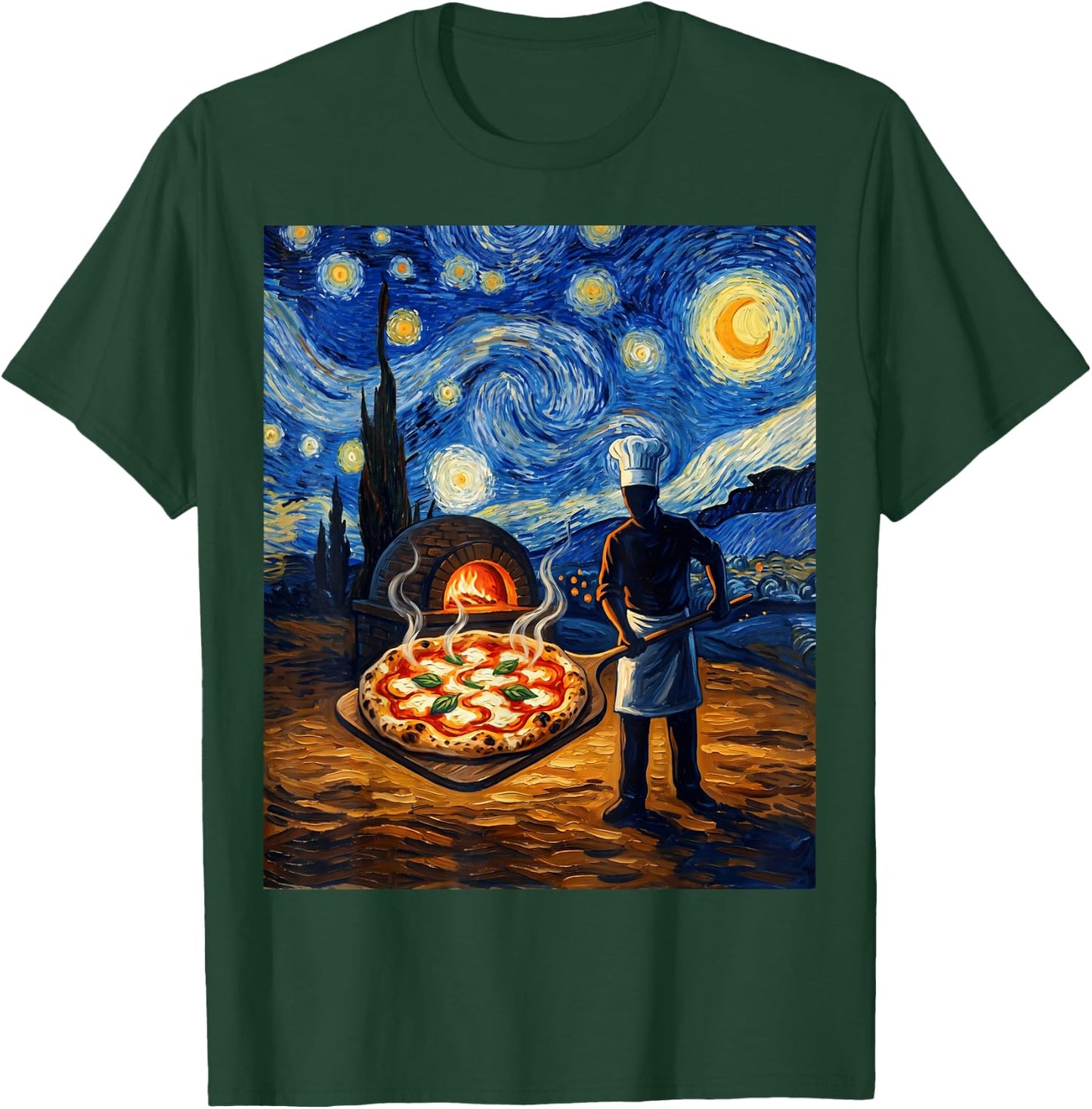 Pizza Margherita Starry Night Funny Pizzaiolo Italian Pizza T-Shirt - T-Shirt | Forest