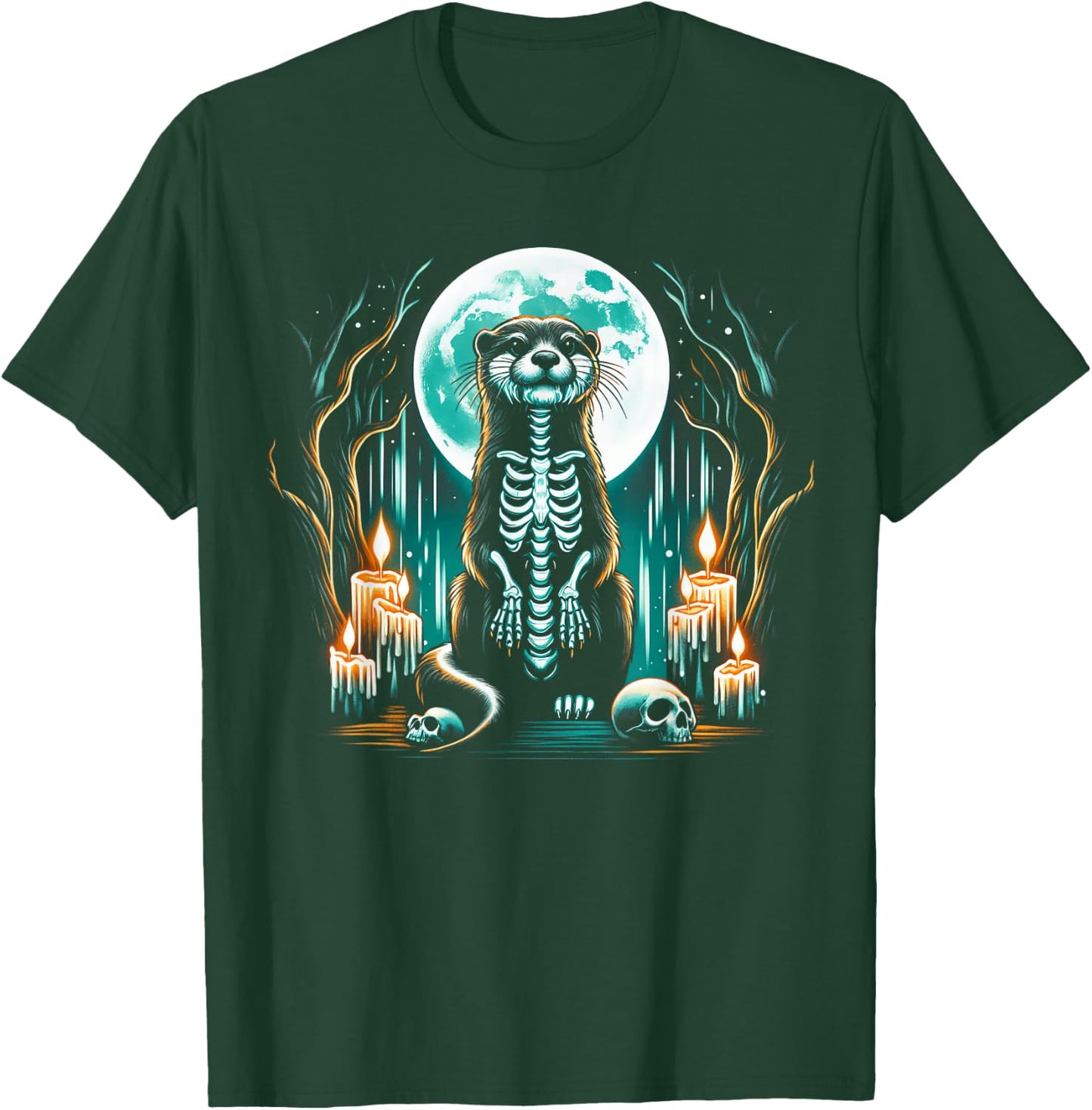 Cool Otter Skeleton Halloween Christmas Birthday T-Shirt - T-Shirt | Forest