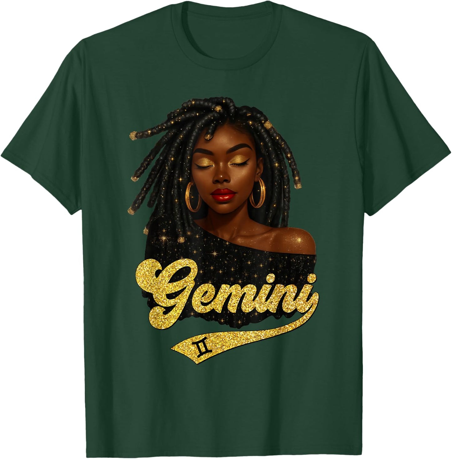 Gemini Girl Birthday Black Queen Loc'd Woman Zodiac T-Shirt - T-Shirt | Forest