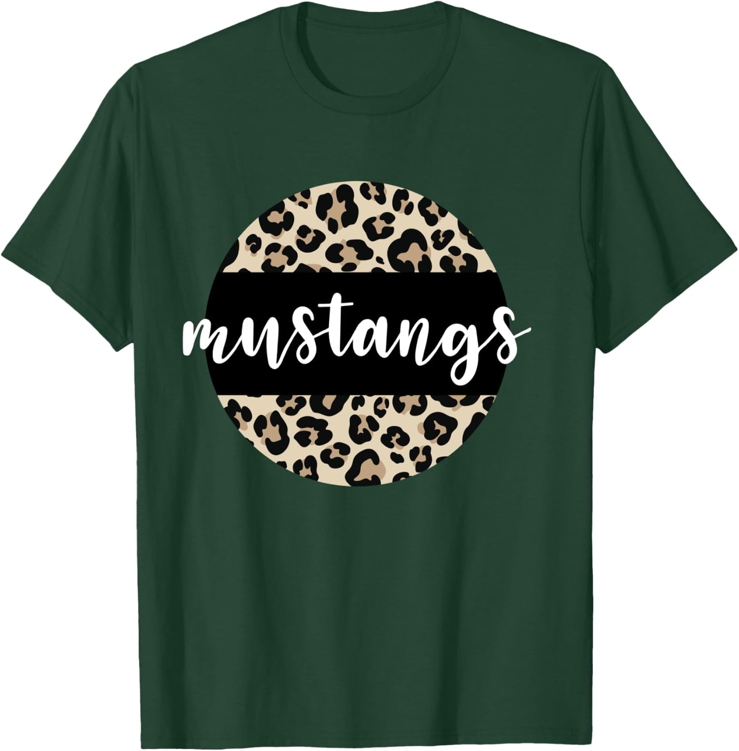 Leopard Print Mustangs Team Mascot School Spirit Game Night T-Shirt - T-Shirt | Forest