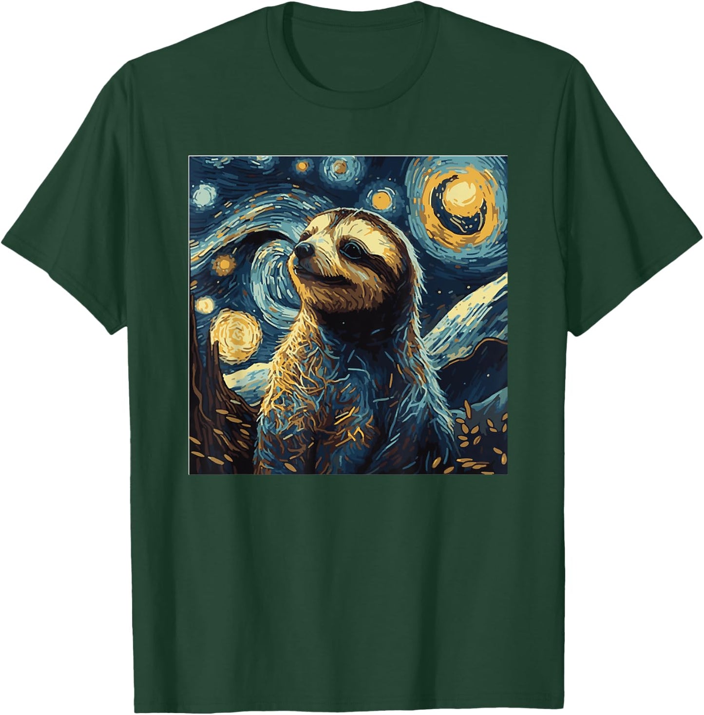 Funny Sloth Art Painting for Lover Sloths Starry Night T-Shirt - T-Shirt | Forest