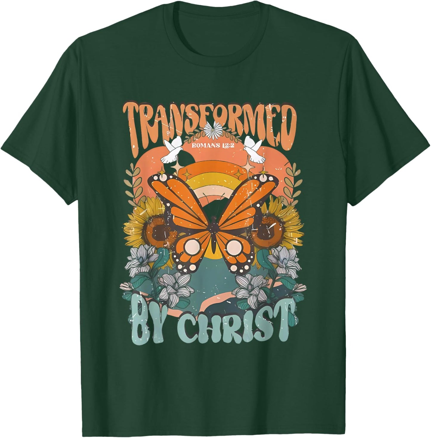 Transformed By Christ Butterfly Christian Jesus Faith Cross T-Shirt - T-Shirt | Forest