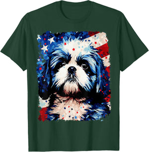 Dog Shih Tzu USA Patriotic 4th of July T-Shirt - T-Shirt | Forest