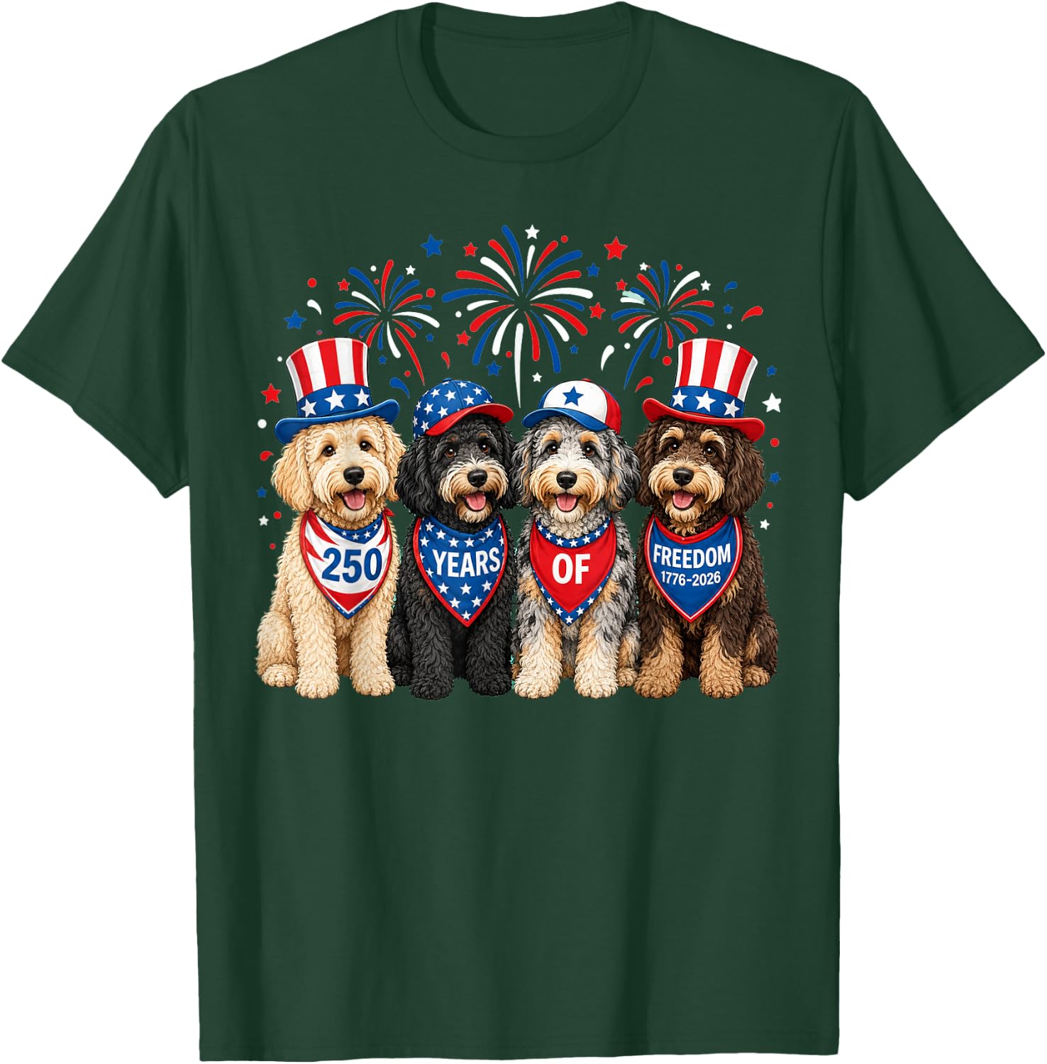 Aussiedoodle Dog 250 Years American 1776 2026 4th July T-Shirt - T-Shirt | Forest