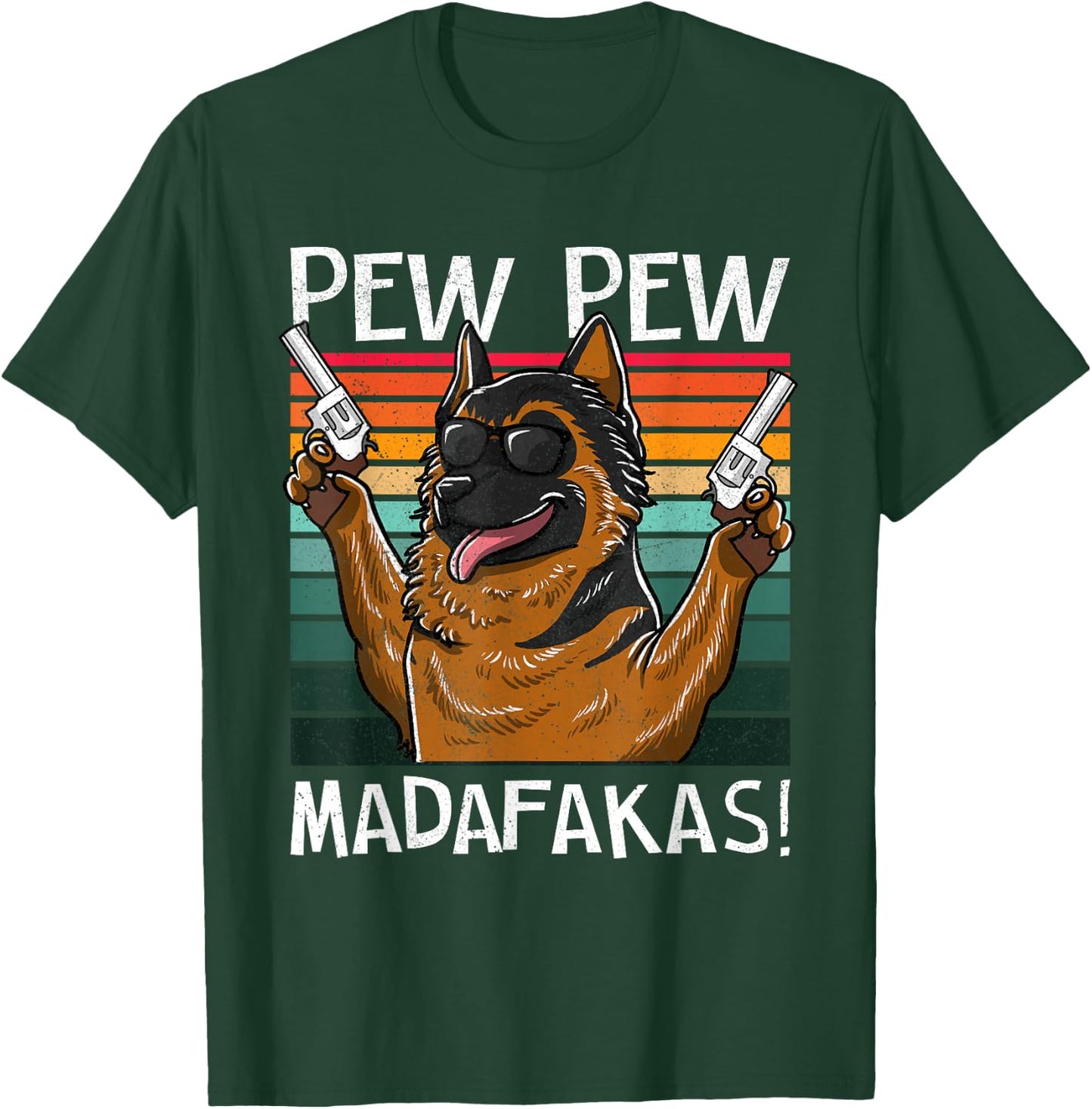 German Shepherd Pew Pew Vintage Retro Sunset T-Shirt - T-Shirt | Forest