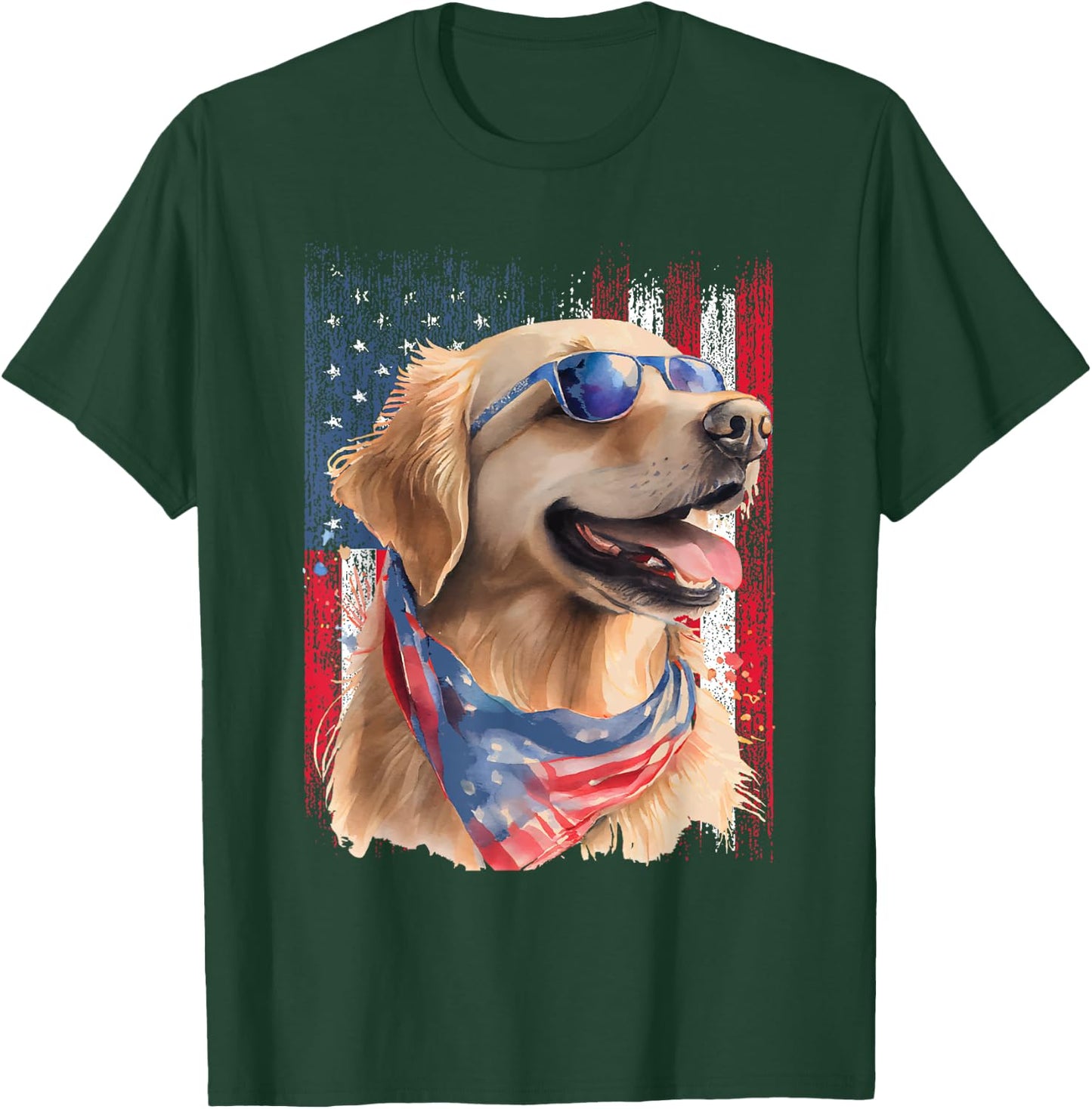 Patriotic Golden Retriever - USA American Flag Dog Lover T-Shirt - T-Shirt | Forest