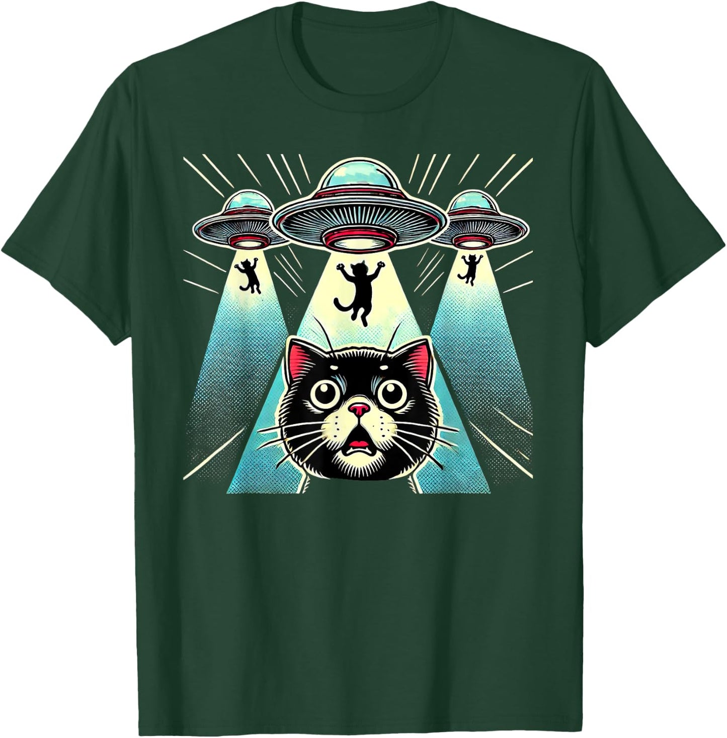 Funny UFO Cat Alien Abduction Spaceship Outerspace Women Kids T-Shirt - T-Shirt | Forest