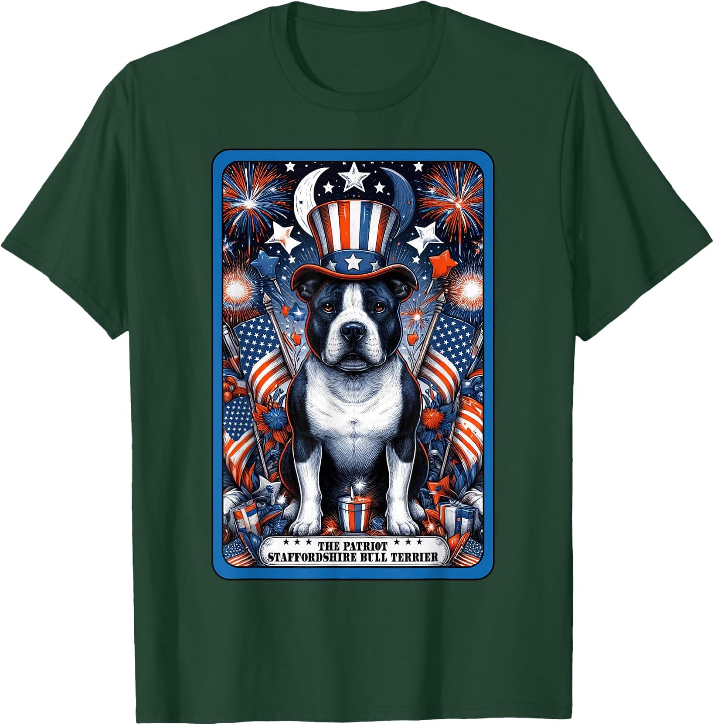 Staffordshire Bull Terrier Dog July 4th Patriotic Tarot Card T-Shirt - T-Shirt | Forest