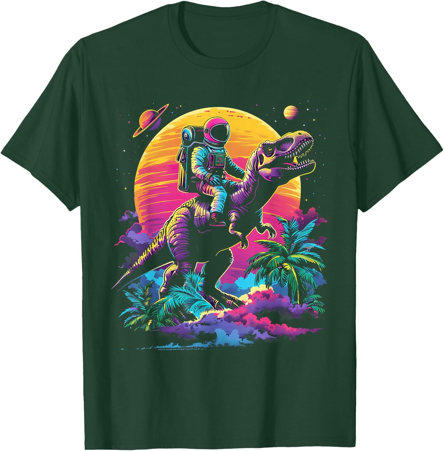 Astronaut Riding T-Rex Dinosaur Space Boys Funny Spaceman T-Shirt - T-Shirt | Forest