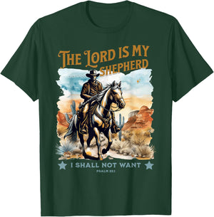 The Lord Is My Shepherd Psalm 23 Cowboy Bible Faith T-Shirt - T-Shirt | Forest