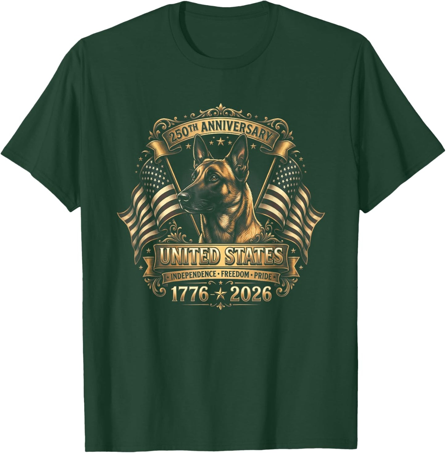 Belgian Malinois 250 Year USA Anniversary T-Shirt - T-Shirt | Forest