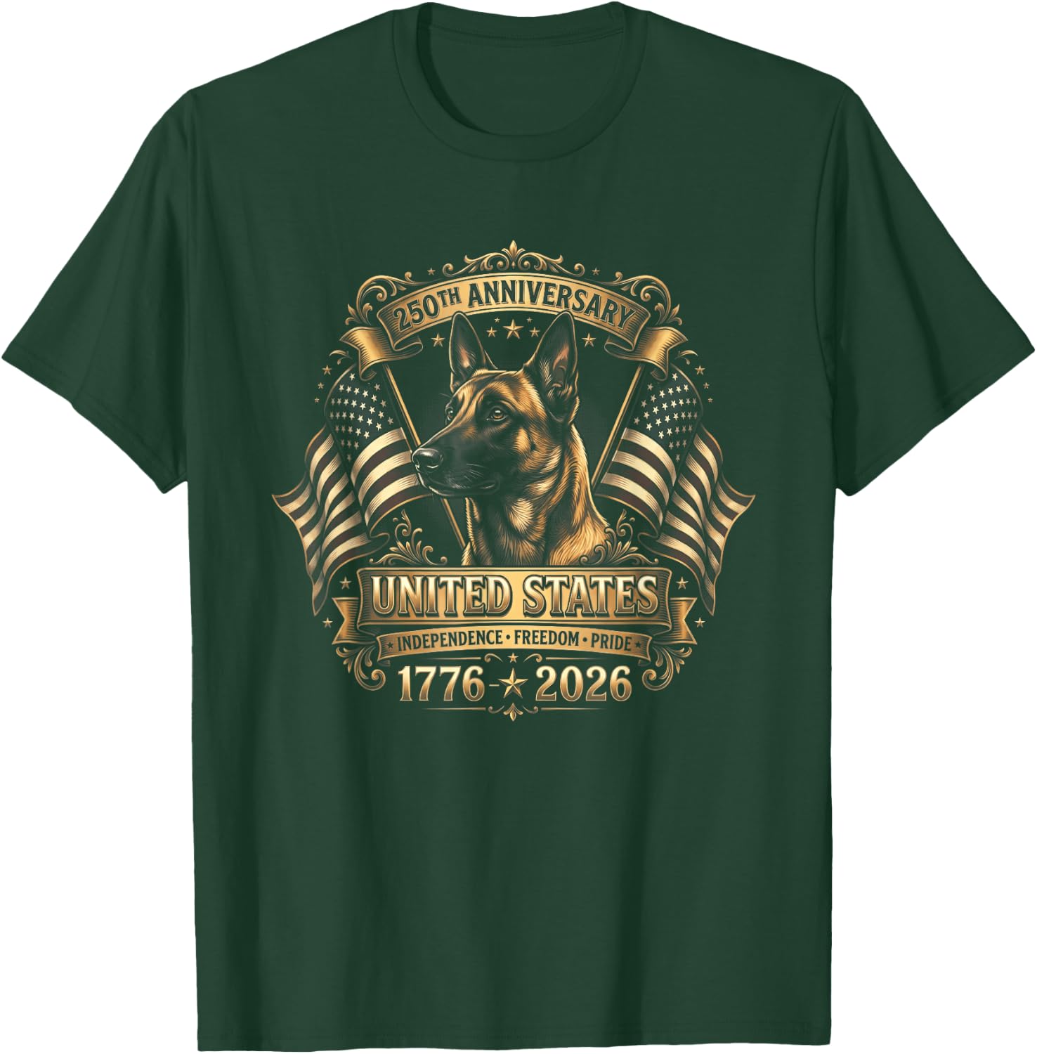 Belgian Malinois 250 Year USA Anniversary T-Shirt - T-Shirt | Forest
