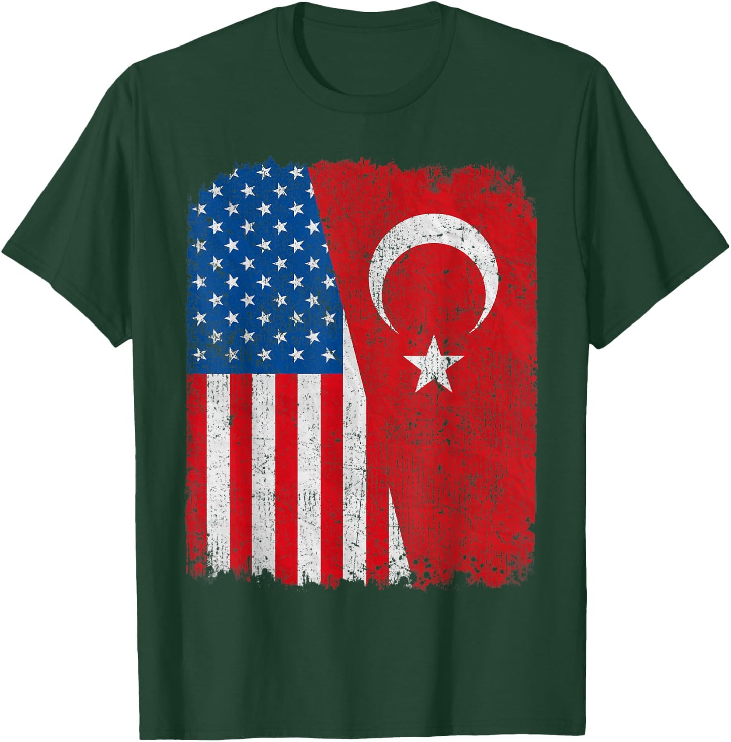 Turkish American Flag Half USA Turkey Root Proud Women Kids Men T-Shirt - T-Shirt | Forest