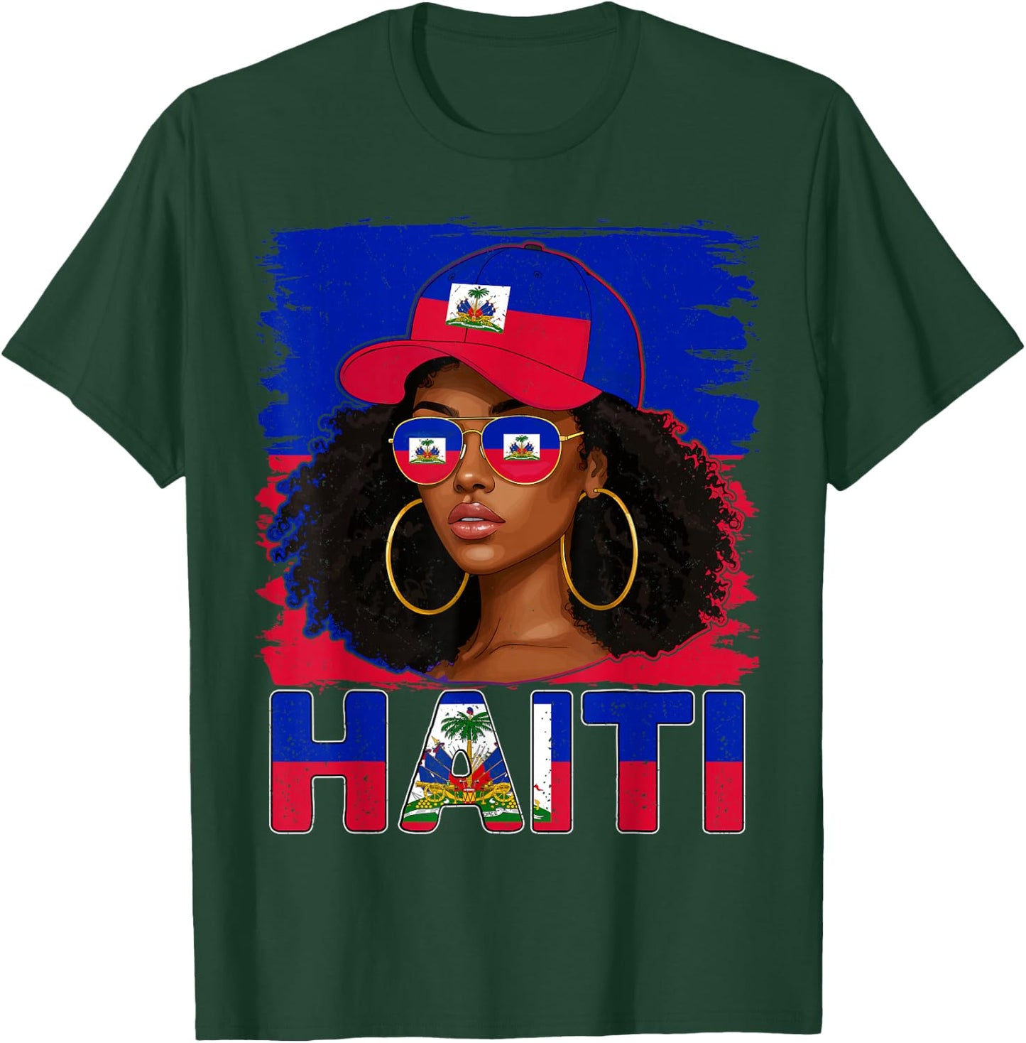 Haitian Girl Haiti Flag Proud Haitienne Afro Women Haiti T-Shirt - T-Shirt | Forest