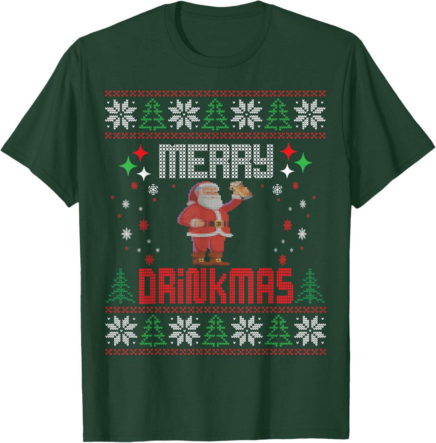 Funny Merry Drinkmas Beer Lovers Ugly Christmas Drinking T-Shirt - T-Shirt | Forest