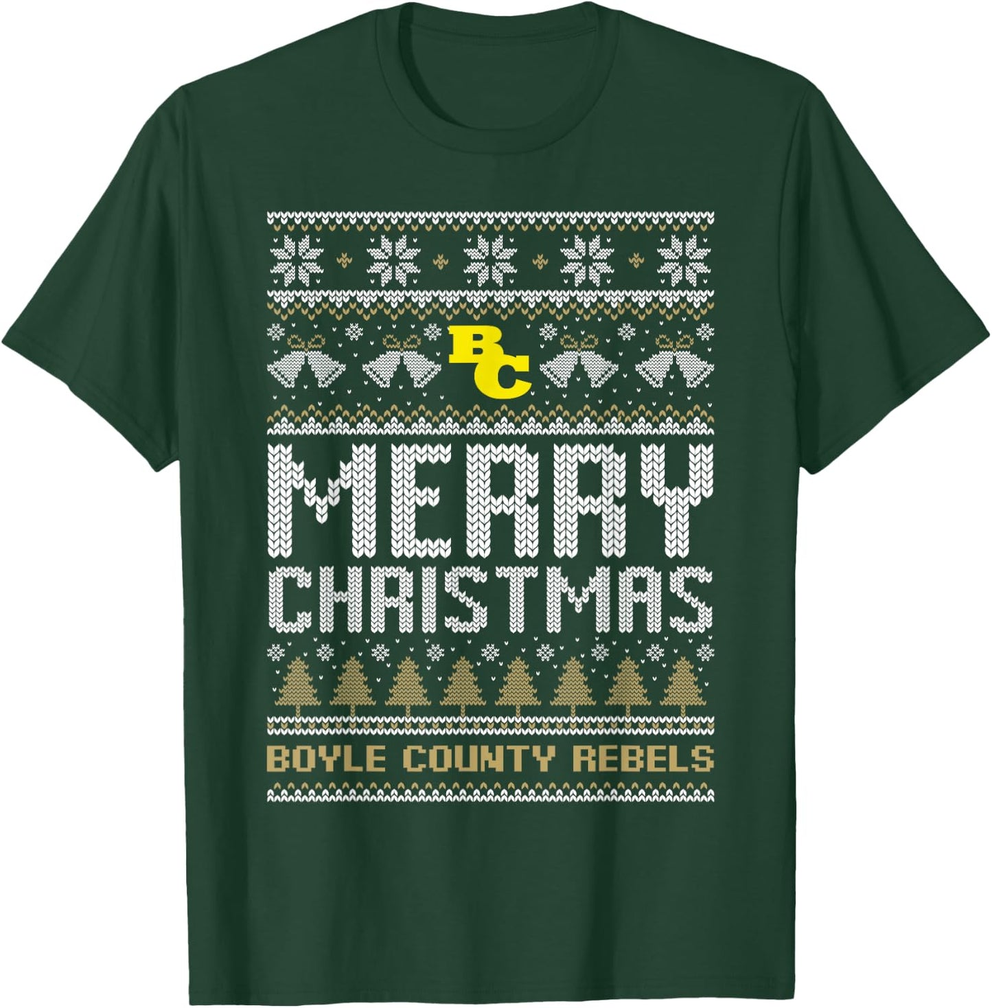 Boyle County Rebels Logo Merry Christmas Ugly Sweater HS T-Shirt - T-Shirt | Forest