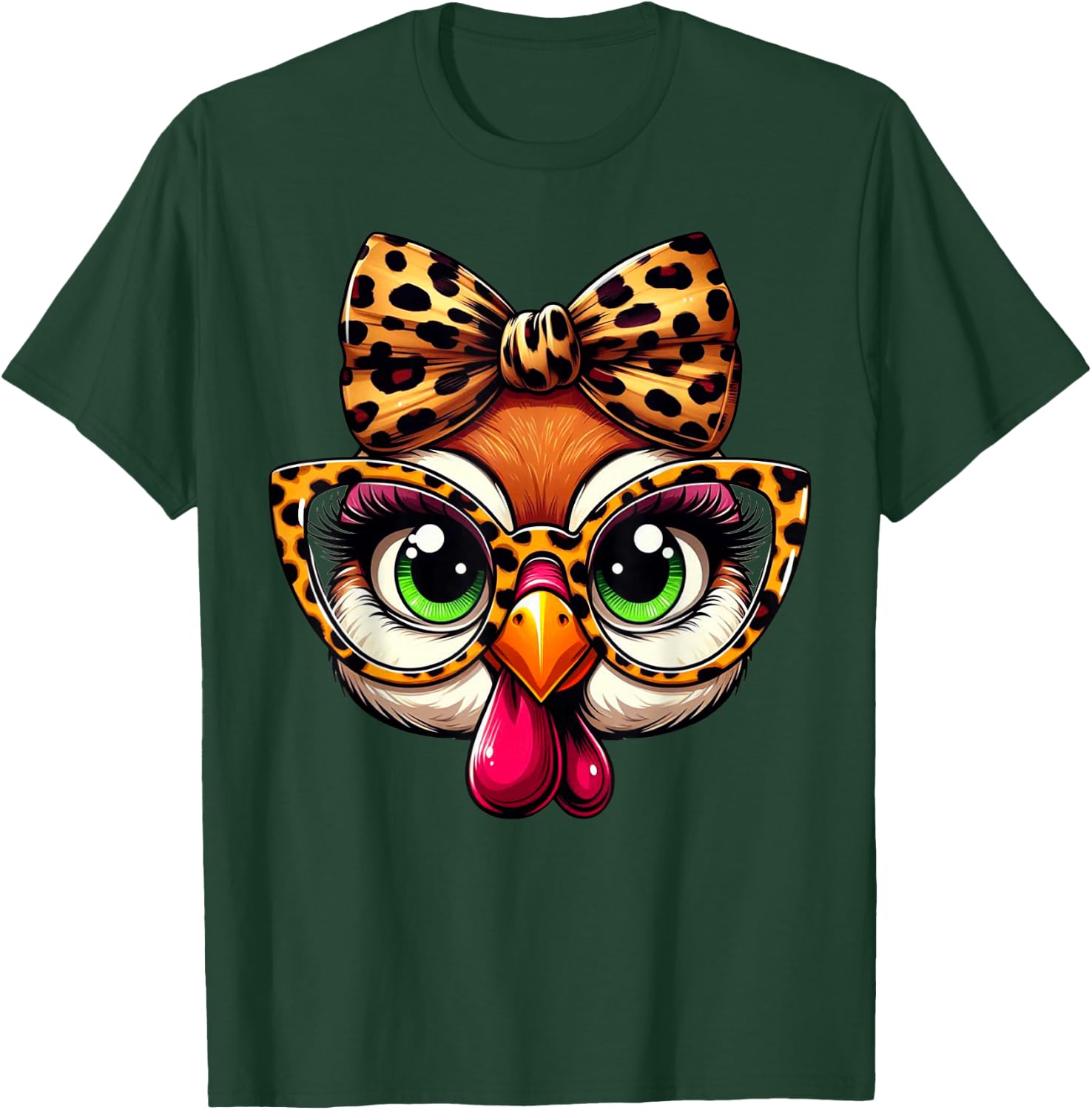 Turkey Face Leopard Headband Glasses Thanksgiving Girl Women T-Shirt - T-Shirt | Forest