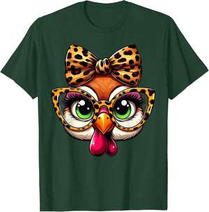 Turkey Face Leopard Headband Glasses Thanksgiving Girl Women T-Shirt - T-Shirt | Forest