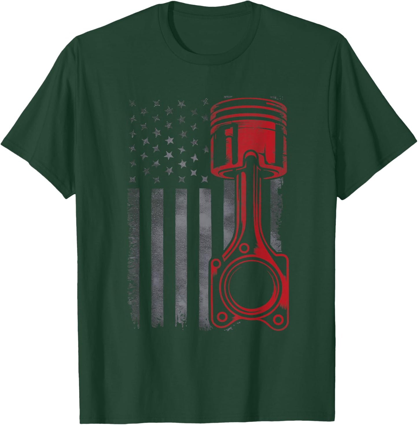 Vintage Piston Funny Muscle Car Mechanic Flag USA Patriotic T-Shirt - T-Shirt | Forest