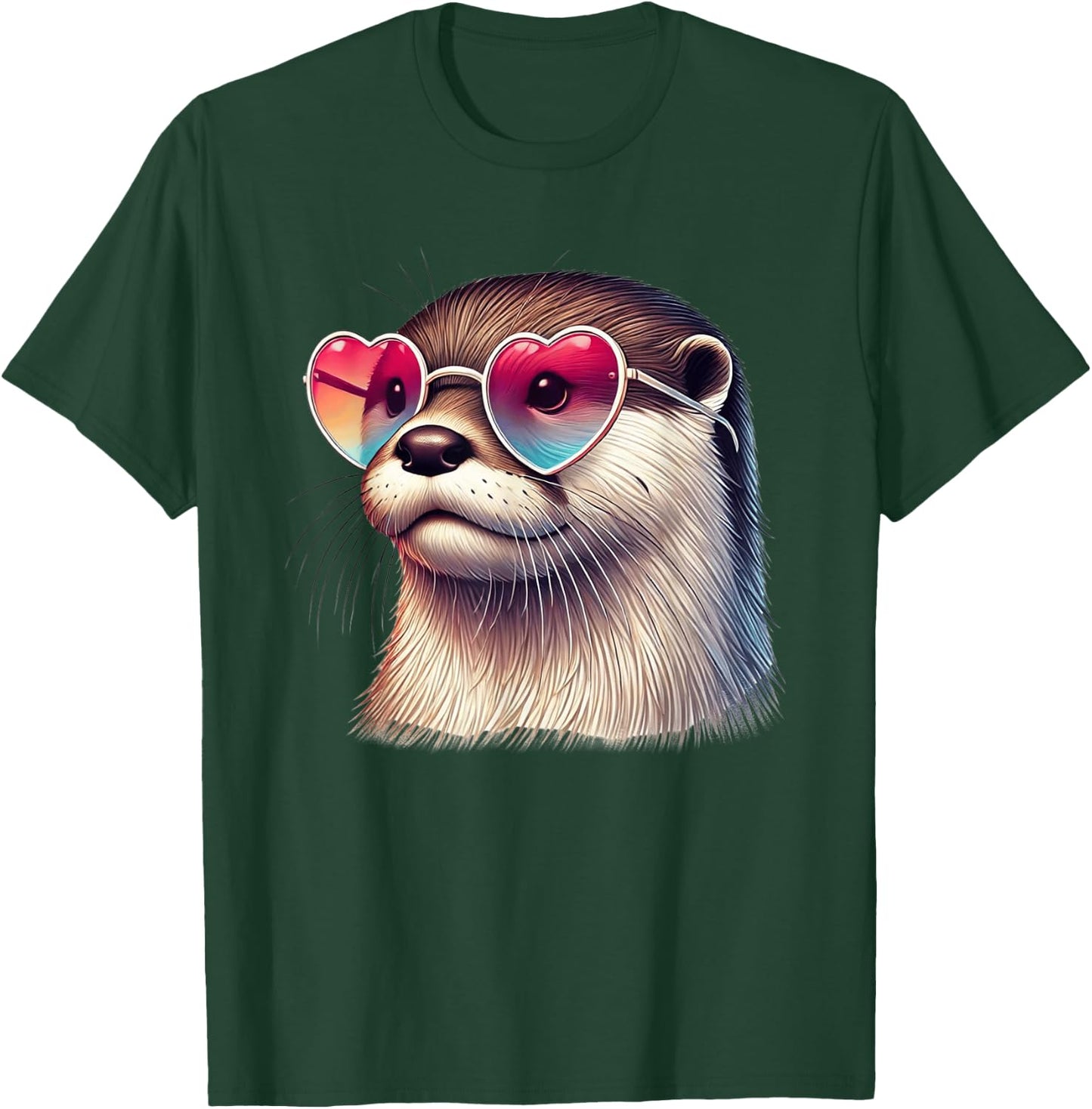 Cute Valentines Day Otter Heart Sunglasses Women Girls T-Shirt - T-Shirt | Forest
